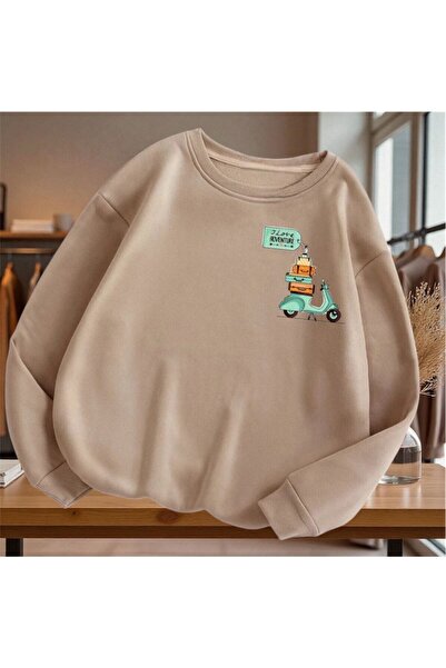 HerTarzınTrendi Unisex Πράσινο Φούτερ Oversize – Με σχέδιο ηλιοβασίλεμα και μ...