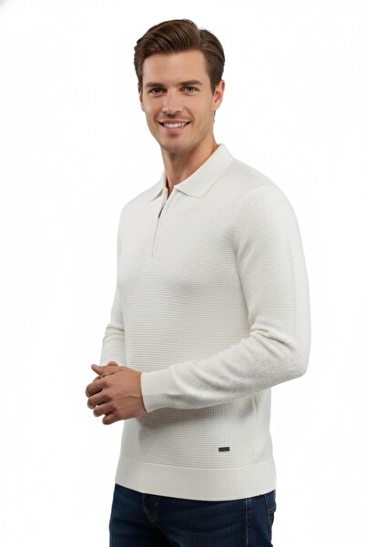 Çizgi Triko Men's Zippered Polo Neck Knitwear Sweater 5240F Bgl-St04852