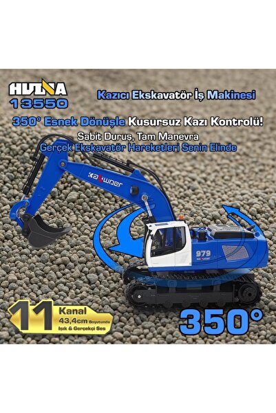 Huina Kaliwo 13550 1/18 11CH Kazıcı Ekskavatör İş Makinesi İnşaat Uzaktan Kumandalı RC Model Metal K