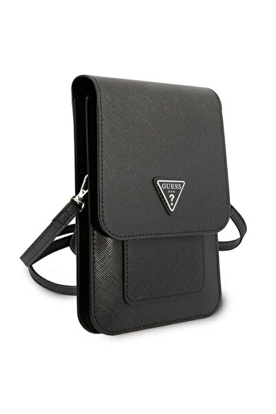 Guess PU Saffiano Triangle Phone Case Black, Detachable Strap