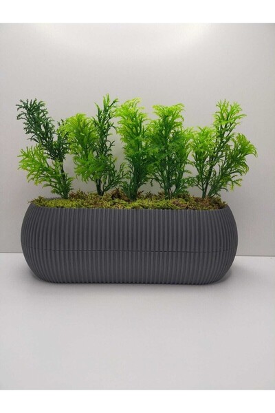 KOLAY DROP Uzun Saksıda Yapay Çiçek Taş Yosunlu Çim Yeşili Bitki , Banyo Mutf...