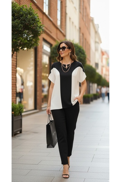 FAZZA FABRİKA Maya kombinli siyah beyaz bluz