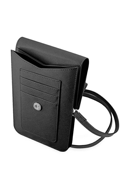 Guess PU Saffiano Triangle Phone Case Black, Detachable Strap