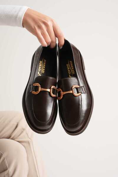 AYAKKABİSEPETİ KAHVERENGİ ÖZEL ÜRETİM TOKALI KADIN LOAFER