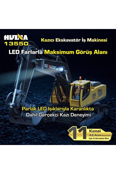 Huina Kaliwo 13550 1/18 11CH Kazıcı Ekskavatör İş Makinesi İnşaat Uzaktan Kumandalı RC Model Metal K