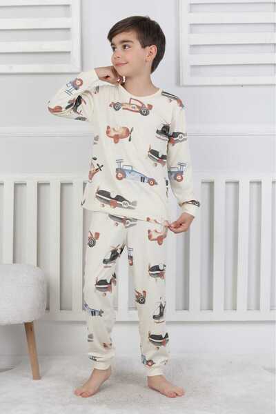 bunny hopp Vintage Airplane Patterned 100% Cotton Long Sleeve Boys Pajama Set 3-8 Years Old