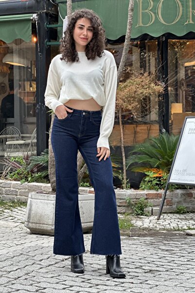 CurcunaShop Kadın Push Up Kesik Paça İspanyol Kot Pantolon