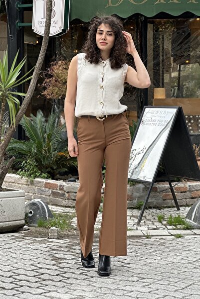 CurcunaShop Kadın Gold Büyük Kemerli Palazzo Pantolon