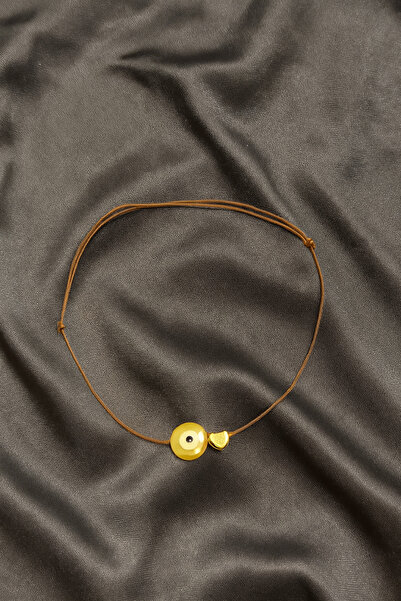 Femenino Sarı Sedefli Nazar Boncuklu Gold Kalp Detaylı İp Bileklik