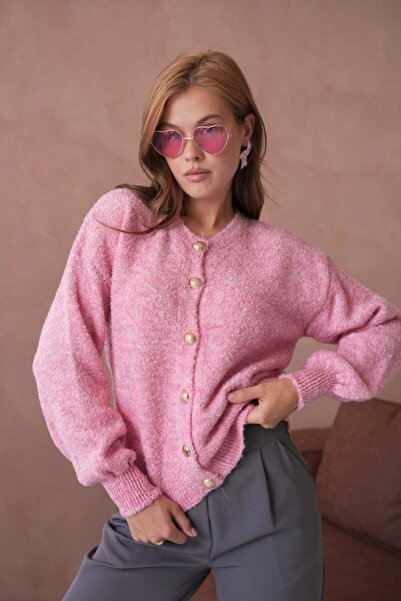 Noi Belis Oversized Buklet Yarn Crew Neck Knitwear Cardigan Aw25Hi0052