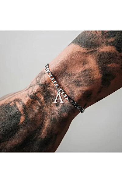 N!da Jewelry 925 Ayar Gümüş Harfli Figaro Erkek Bileklik
