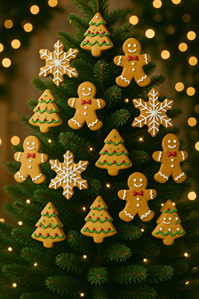 vanilinkitchen Yılbaşı Zencefilli Kurabiye El Yapımı Süslemeli Noel Kurabiyeleri 10 Adet