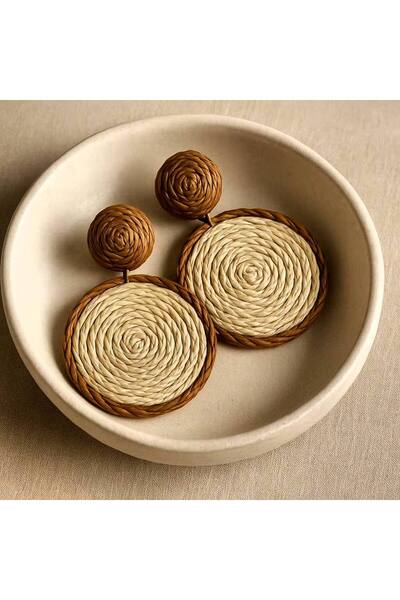 Luxiva Geometric Bijouterie Earrings with Ip Woven Ring