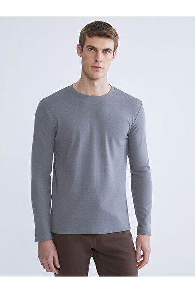 LC Waikiki Ανδρικό μακρυμάνικο μπλουζάκι Anthracite Crew Neck