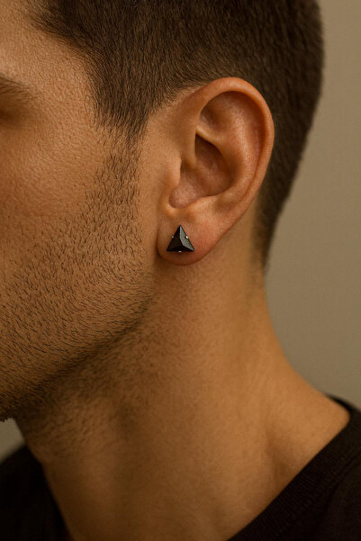 Jaida Moda Unisex Siyah Üçgen Zirkon Taşlı Deliksiz Mıknatıslı Manyetik Çelik Küpe 1 Adet