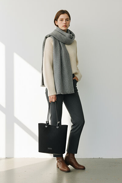 KRISTE BELL Genuine Suede Leather Shoulder Bag with Shiny Back Surface and Charm Detail - Tan