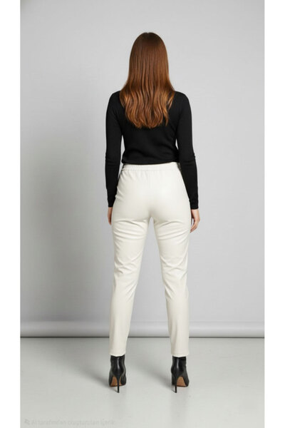 SUHIS Women's Off-White Faux Leather Pants