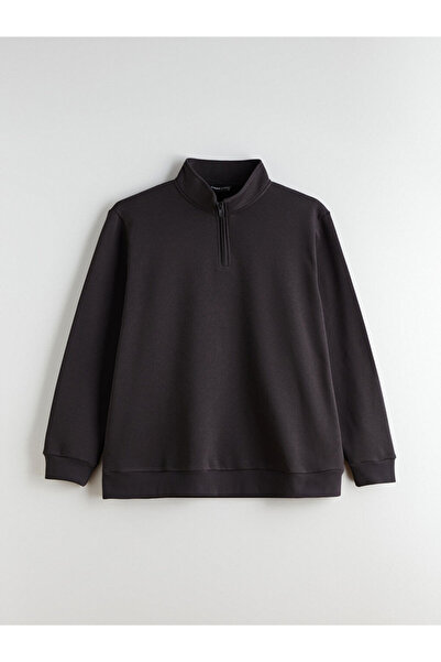 LC Waikiki Anthracite Large Size Mock Neck Men's Sweatshirt