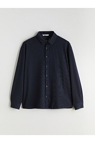 LC Waikiki Navy Blue Regular Fit Long Sleeve Striped Men's Shirt