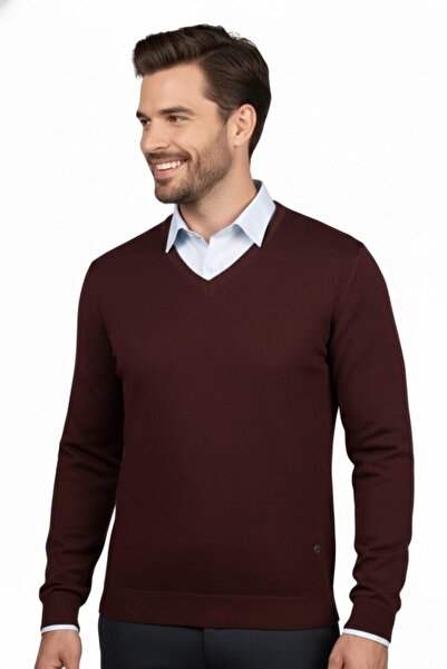 Çizgi Triko Men's V-Neck Knitwear Sweater Steel Knit Classic Pattern 4241D Bgl-St04849
