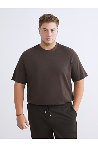 LC Waikiki Brown plus size Printed combed cotton men's t-shirt from plus-store