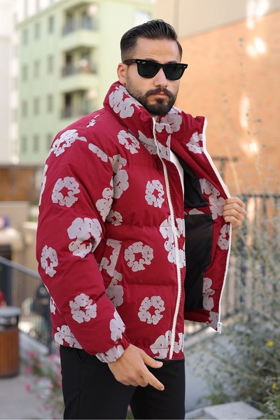 MİS MODA Men's Flock Printed Cold-Proof Winter Puffer Coat