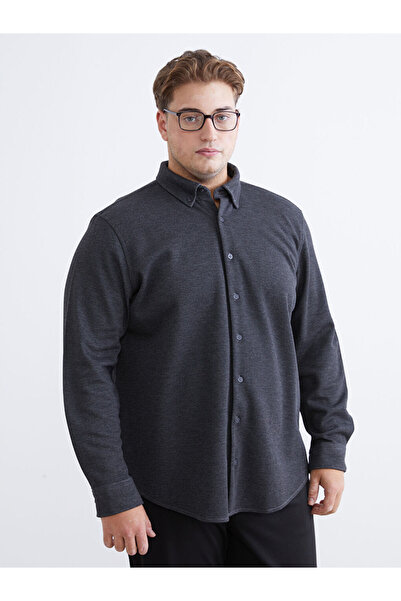 LC Waikiki Southblue Anthracite Plus Size Regular Fit Long Sleeve Men's Shirt