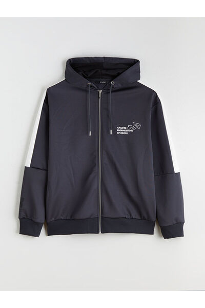 LC Waikiki Anthracite Hooded Long Sleeve Men's Zip-Up Sweatshirt