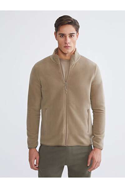 LC Waikiki Mg Trenden Brown Mock Neck Long Sleeve Fleece Men's Zippered Sweat...