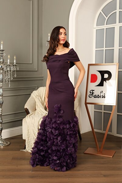 Dr Fashion Off-shoulder burgundy evening dress