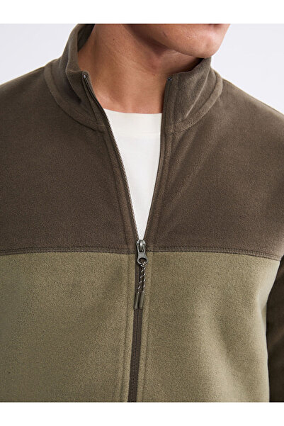 LC Waikiki Khaki Mock Neck Polar Men's Zippered Sweatshirt