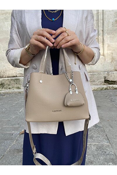 H&D COLLECTİON 4-Compartment Soft Leather Long Strap Very Useful Hand and Shoulder Bag with Charm Gift