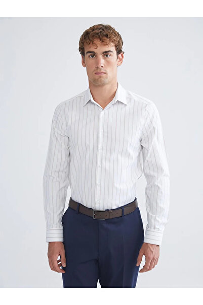 LC Waikiki Ανδρικό ριγέ μακρυμάνικο πουκάμισο με λεπτή εφαρμογή