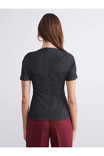 LC Waikiki Черна блуза с пеплум и велосипедна яка