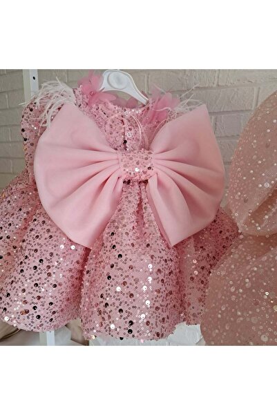 Rabias Design Pembe Rüyası: Tüy Omuzlu Pullu ve Payetli Lüks Kız Çocuk Abiye Elbisesi
