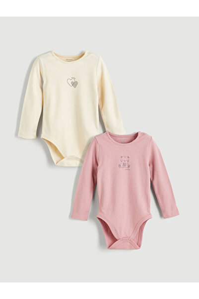 LC Waikiki Pembe Kalp ve Ayıcık Baskılı Kız Uzun Kollu Kız Bebek Çıtçıtlı Bod...