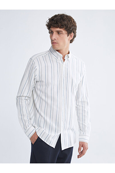LC Waikiki Blue Regular Fit Long Sleeve Striped Dobby Men's Shirt