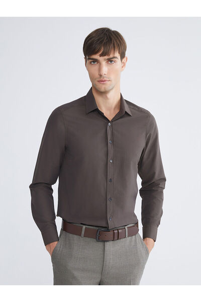 LC Waikiki Brown Slim Fit Long Sleeve Poplin Men's Shirt