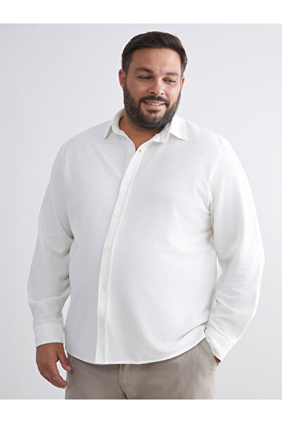 LC Waikiki Vizyon New Season White Large Size Slim Fit Long Sleeve Men's Shirt