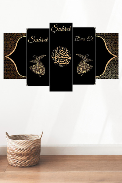 TABLOX 5 Parça MDF Ahşap Tablo Dekoratif Duvar Dekorasyon - Sabret Şükret Dua...