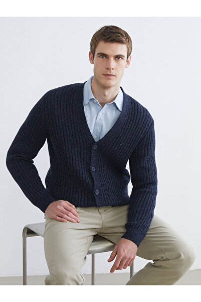 LC Waikiki Mg Trenden Navy Blue Standard Fit V-Neck Men's Knitwear Cardigan