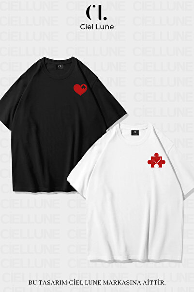 Ciel Lune Unisex Women Men Heart Puzzle Printed Lover Couple Combination Desi...