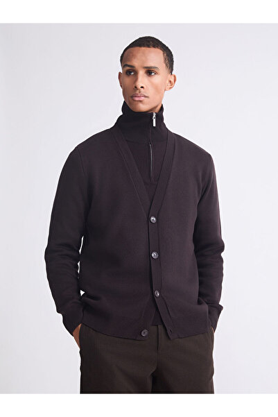 LC Waikiki Mg Trenden Brown Standard Fit V-Neck Men's Knitwear Cardigan