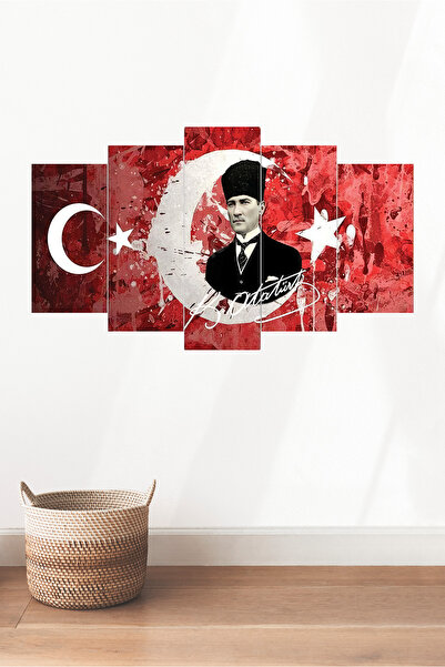 TABLOX 5 Parça MDF Ahşap Tablo Dekoratif Duvar Dekorasyon - Mustafa Kemal Ata...