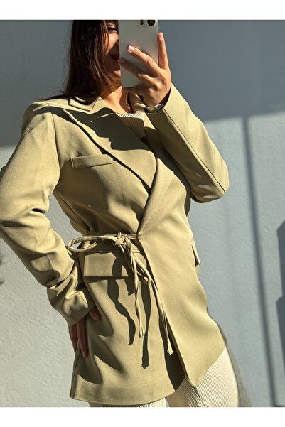 Butik Yandan bağlamalı kruvaze yaka Blazer ceket