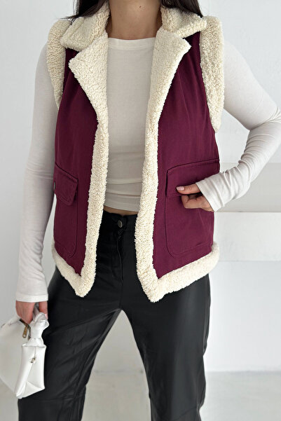 Noa Noa Women's Plush Trim Pocket Vest – Contrast Color & Winter Style