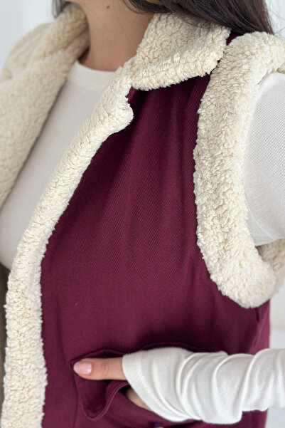 Noa Noa Women's Plush Trim Pocket Vest – Contrast Color & Winter Style