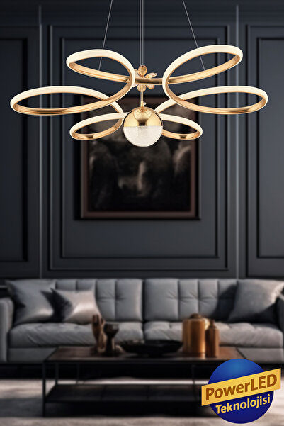 Ultra Home Lille Model Dekoratif Şık Modern Salon Hol Antre Yatak Odası Gold Kaplama Led Sarkıt Avize