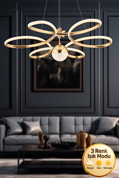 Ultra Home Milan Model 3 RENK Dekoratif Şık Modern Salon Hol Antre Yatak Odası Gold Kaplama Led Sarkıt Avize