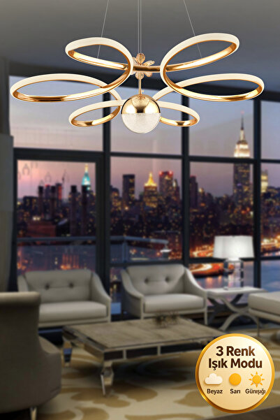 Ultra Home Milan Model 3 RENK Dekoratif Şık Modern Salon Hol Antre Yatak Odası Gold Kaplama Led Sarkıt Avize